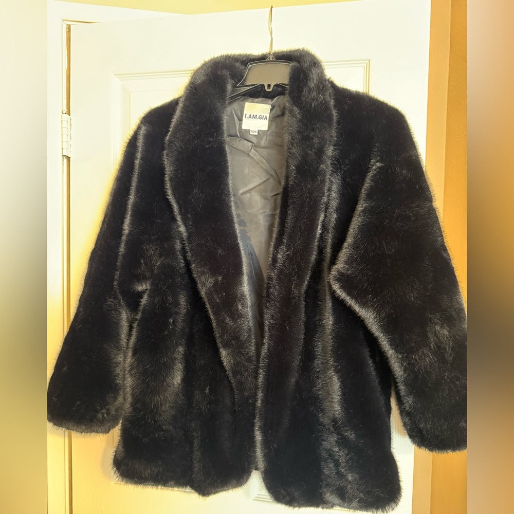 Black faux fur coat